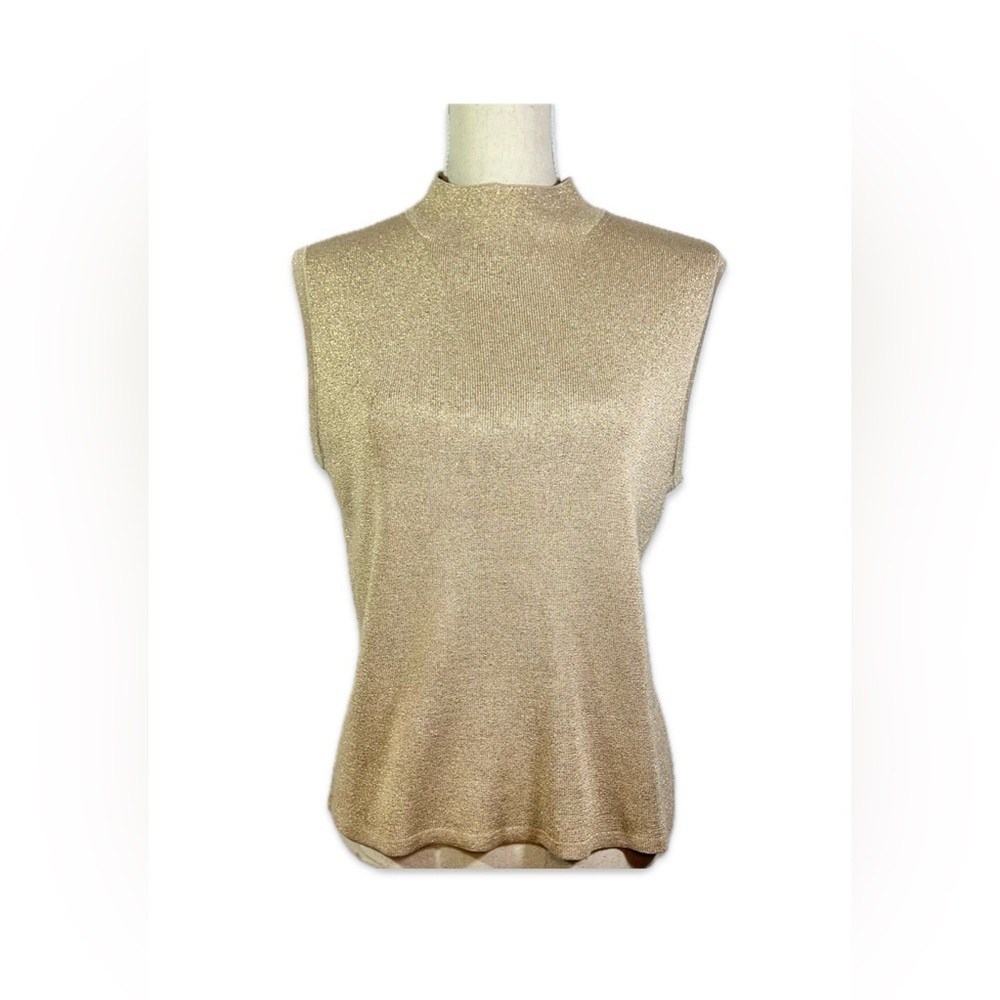 Coldwater Creek Gold Shimmer Silk Metallic Sleeveless Sweater Size L Top